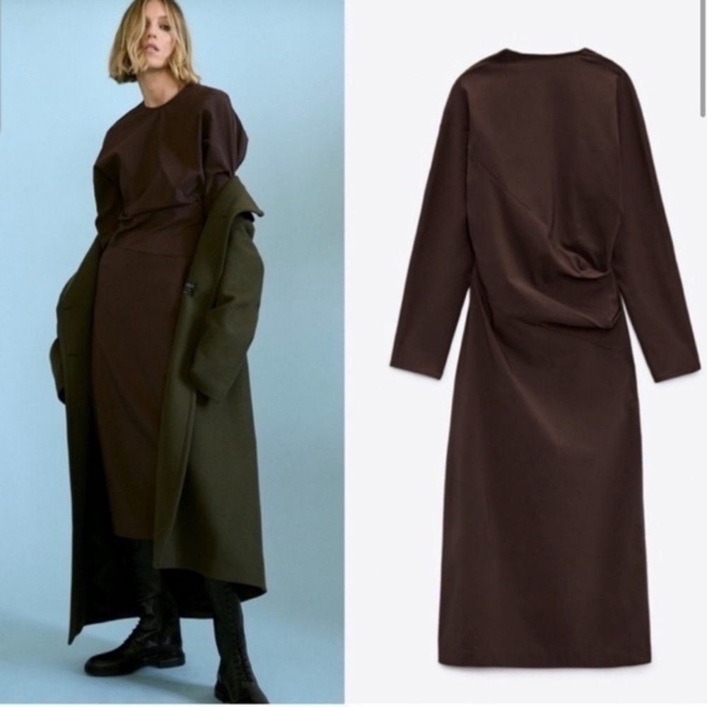 Zara Brown Ruched Dress
